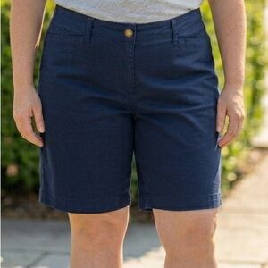 Kim Rogers Navy Blue High-Rise Bermuda Chino Shorts Size 14 EUC Cotton Spandex